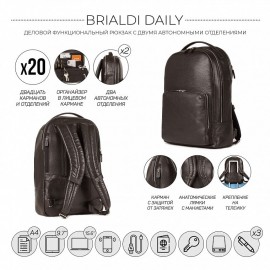 Мужской рюкзак из натуральной кожи BRIALDI Daily (Дейли) relief brown