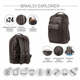 Кожаный рюкзак мужской BRIALDI Explorer (Эксплорер) relief brown